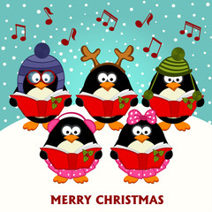 Christmas choir penguins - vector illustration, eps