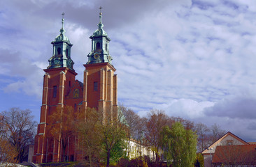 Towers of cathedral church in Gniezno, Poland.