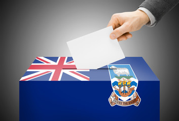 Ballot box painted into national flag colors - Falkland Islands