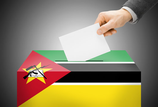 Ballot box painted into national flag colors - Mozambique