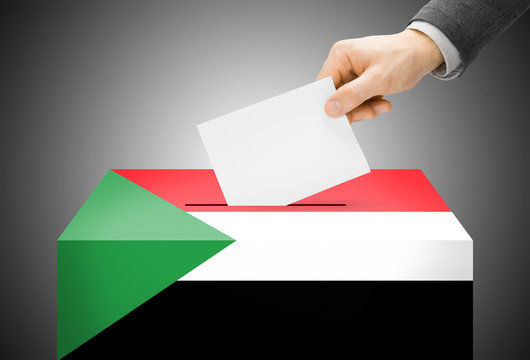 Ballot box painted into national flag colors - Sudan