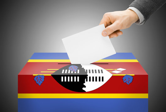 Ballot box painted into national flag colors - Swaziland