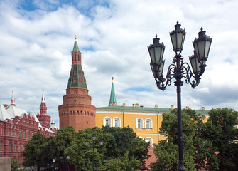 Moscow Kremlin wall and tower in Alexander Garden