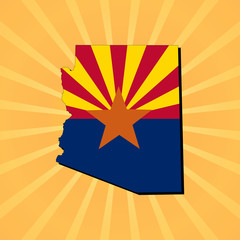 Arizona map flag on sunburst illustration