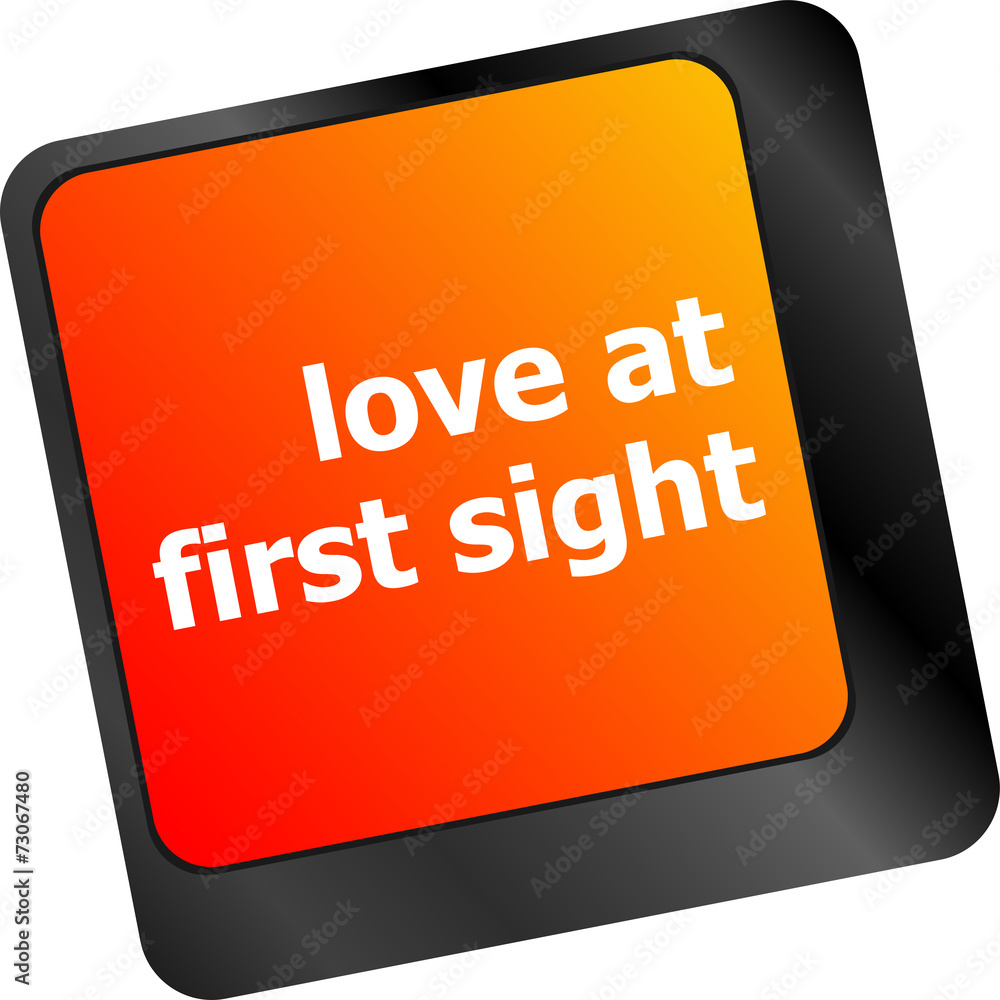 Poster love at first sight, keyboard with computer key button