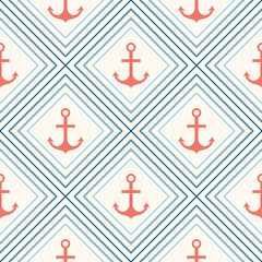 Seamless vector pattern of anchor shape and line