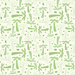 Coconut palm tree silhouette and outline seamless pattern