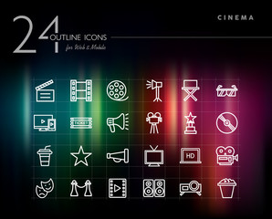Cinema and movie outline icons set