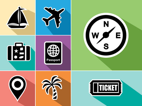 Travel flat icons set design