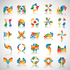 Fototapeta premium Puzzle Icons Set - Isolated On Gray Background