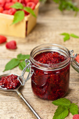 Fresh Homemade Raspberries Jam. Selective focus.