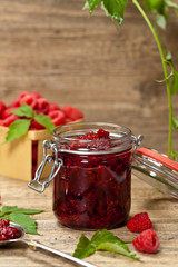 Fresh Homemade Raspberries Jam. Selective focus.