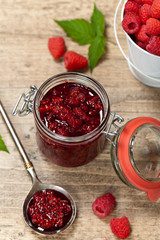 Fresh Homemade Raspberries Jam. Selective focus.