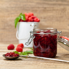 Fresh Homemade Raspberries Jam. Selective focus.