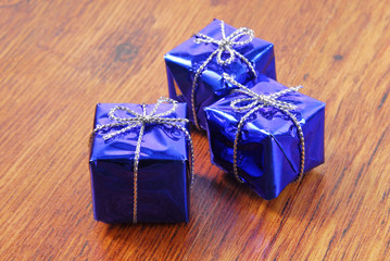 small gift on wooden surface