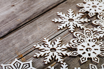 white wooden snowflakes