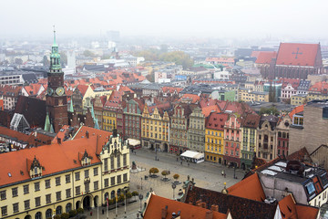 Naklejka na ściany i meble Wroclaw in cloudy weather. Traveling to Europe, Poland.