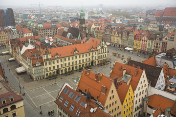Aerial view Wroclaw old town square, Poland.