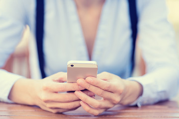 woman hands holding, using smart, mobile smart phone