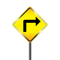 Turn Right traffic sign on white background