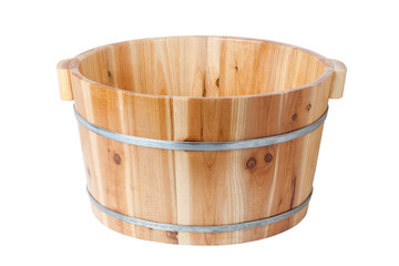 Wooden bucket isolated on white background © koosen