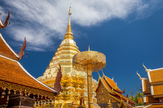 Golden pagoda wat Phra That Doi Suthep chiangmai Thailand