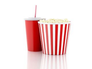 popcorn and drink. 3d illustration