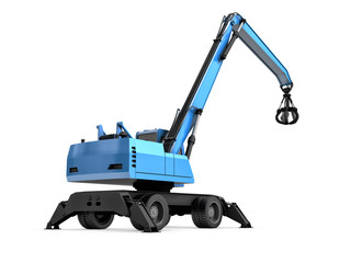 Crane with mechanical hand on a white background