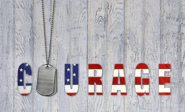 military dog tags for courage on wood
