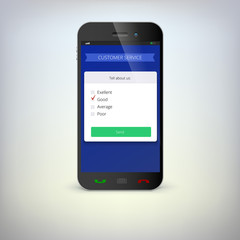 Mobile phone with customer service survey.
