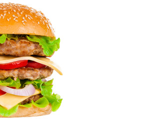 Big hamburger on white background