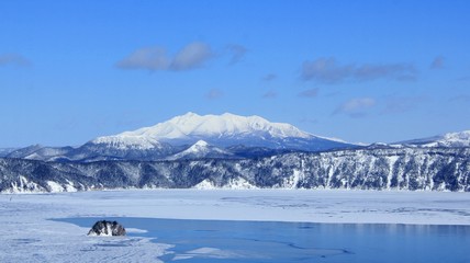 The Mountain and Lake Landscape view in Hokkido in Winter