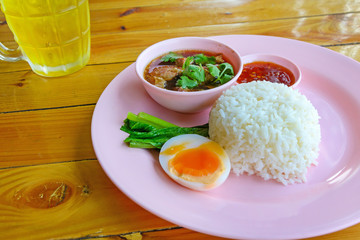 stewed pork with rice and boiled egg