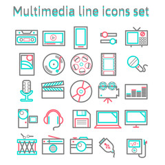 Multimedia line icons set