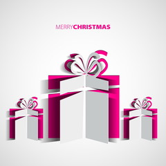 Papercut Christmas gift box, Simple card for christmas, vector