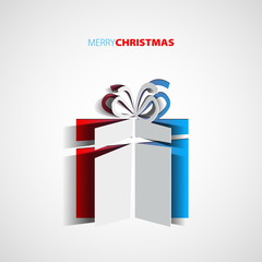 Papercut Christmas gift box, Simple card for christmas, vector