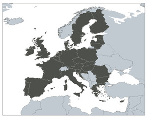 Europe Map EU Coutries - Gray EPS8