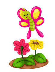cute cartoon butterfly with flowers