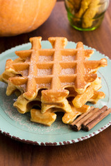 pumpkin waffles with cinnamon sugar