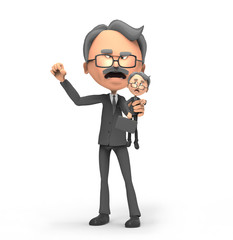 3d businessman angry  holding small dependent
