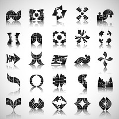 Fototapeta premium Puzzle Icons Set - Isolated On Gray Background