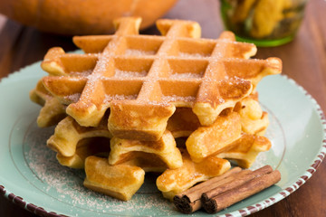 pumpkin waffles with cinnamon sugar