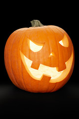 Halloween pumpkin, Jack O'Lantern on black, clipping path