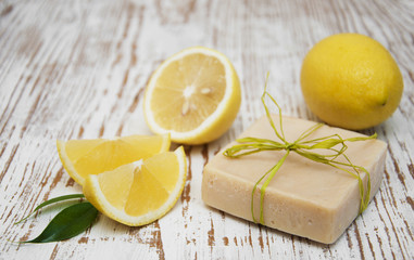 Piece of handmade lemon soap
