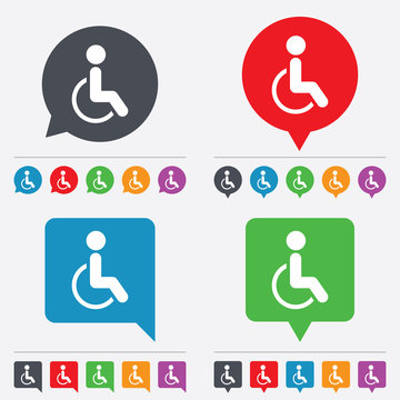 Disabled sign icon. Human on wheelchair symbol.
