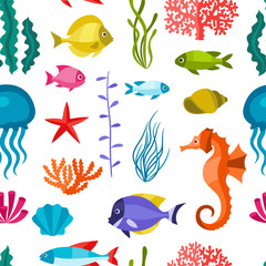 Zeeleven naadloos patroon met zeedieren.
