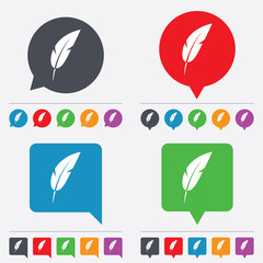 Feather sign icon. Retro pen symbol.