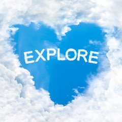 explore word cloud blue sky background only