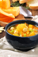 Healthy vegetarian pumpkin and chickpea soup