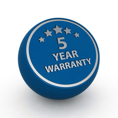 Five year warranty circular icon on white background